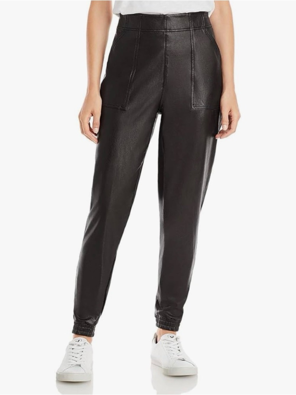 SPANX Black Faux-Leather High-Waist Jogger Size Medium